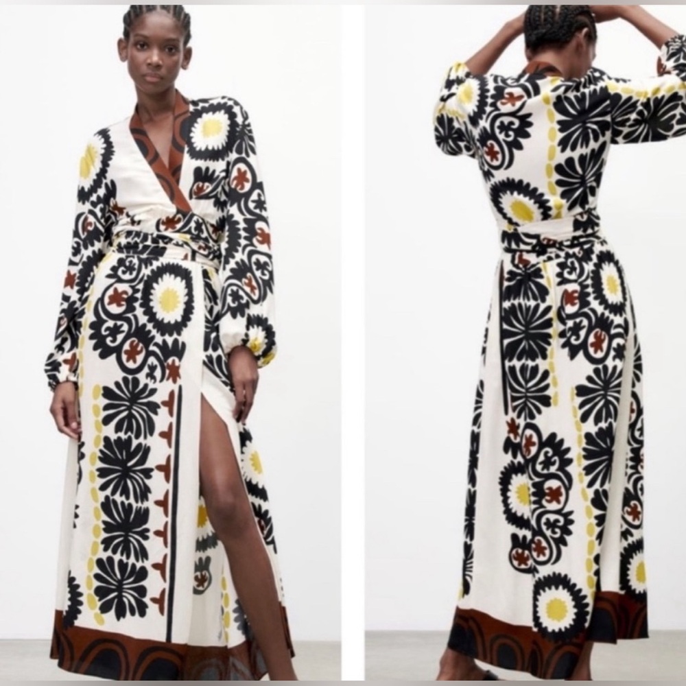 NWT ZARA BLOGGER FAVORITE PRINT WRAP DRESS - Picture 6 of 11